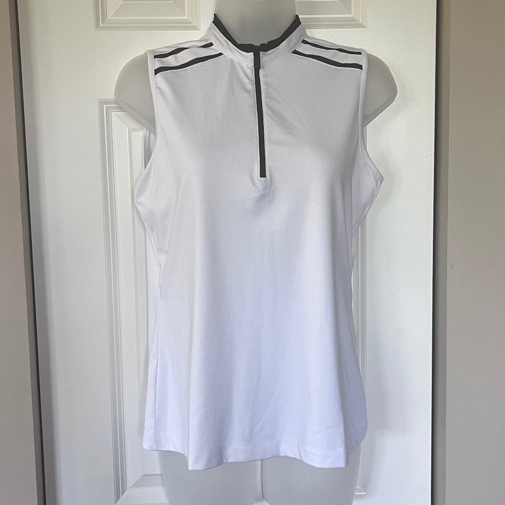 Tail white label golf tennis pickleball top white, black mesh accents